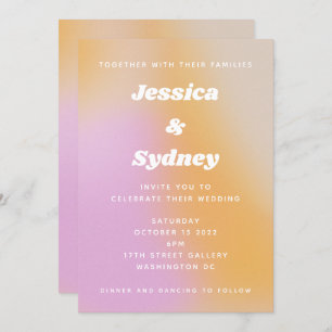 Invitation Mariage d'art moderne rose et orange Abstrait