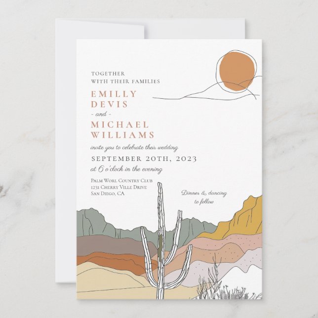 Invitation Mariage d'art moderne Terracotta Desert Line (Devant)