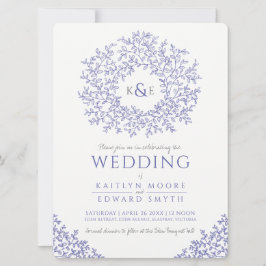 Invitation mariage d'art monogramme en feuille bleue