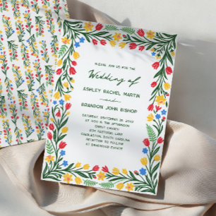 Invitation Mariage d'Art Populaire aux Tulipes et Jonquilles 