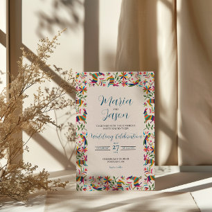 Invitation Mariage d'art populaire coloré Otomi Tenangos mexi