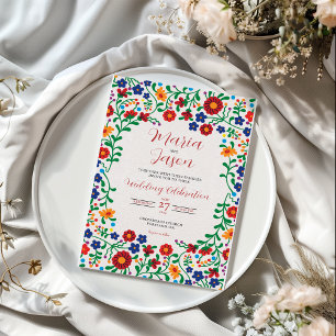 Invitation Mariage d'Art Populaire Floral Coloré Mexicain
