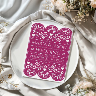 Invitation Mariage d'Art Populaire Mexicain Magenta Papel Pic