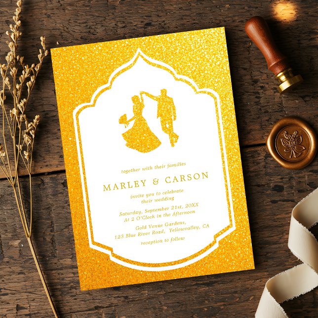Invitation Mariage d'artisanat de luxe Gold Frame Chic Couple (Créateur téléchargé)