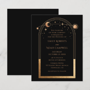 Invitation Mariage d'astronomie mystique Black Gold Sun Moon