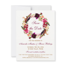 Mariage Date à retenir - Floral Bordeaux, Plumes