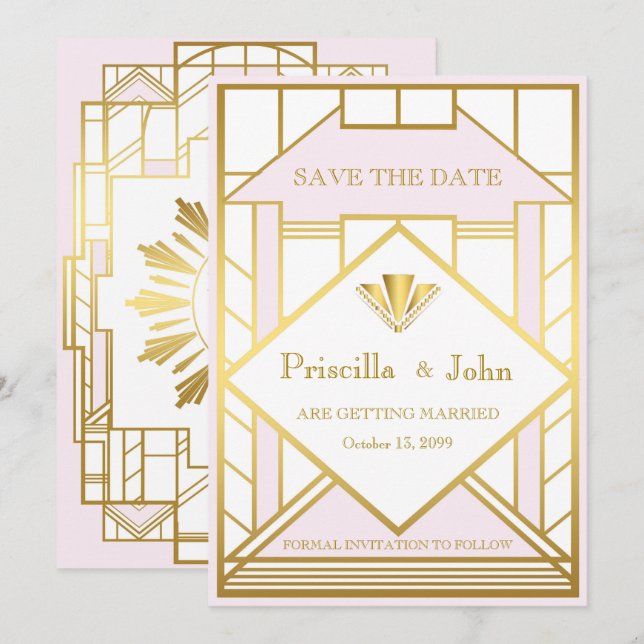 Invitation Mariage Date à Sauvegarder, Gatsby le Magnifique,  (Devant / Derrière)
