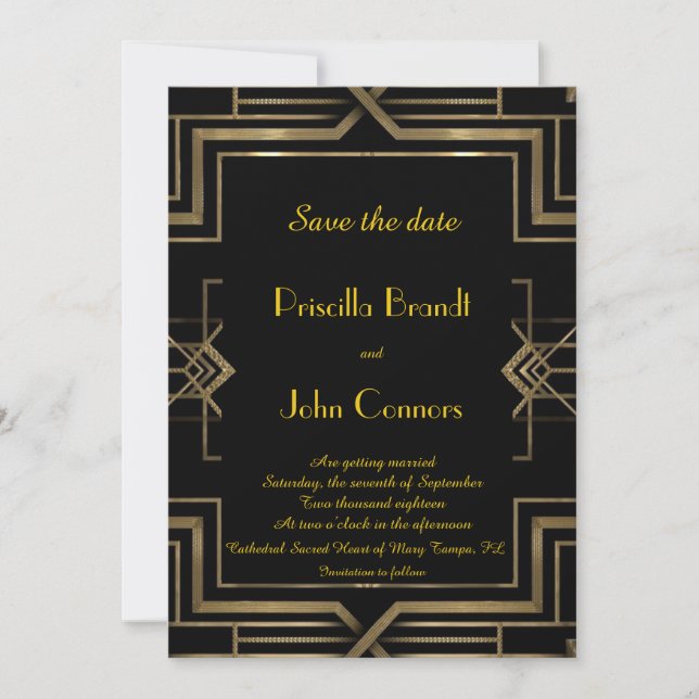 Invitation Mariage Date à sauvegarder, noir, Gatsby le magnif (Devant)