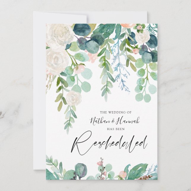 Invitation Mariage Date reprogrammée Floral Greenery (Devant)