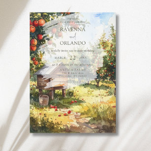 Invitation Mariage d'automne à l'aquarelle dans un verger de