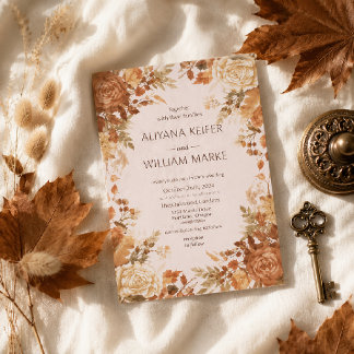 Invitation Mariage d'automne aux feuilles rustiques orange br