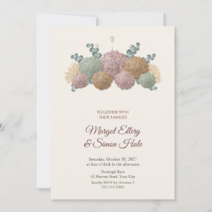 Invitation Mariage d'automne aux hortensias séchés et eucalyp