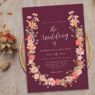 Invitation Mariage d'automne bohème aux fleurs sauvages