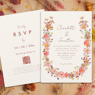 Invitation Mariage d'automne bohème aux fleurs sauvages