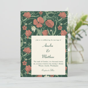 Invitation Mariage d'automne botanique floral rouge vert forê