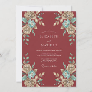 Invitation Mariage d'automne cramoisi orné