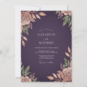 Invitation Mariage d'automne en cuivre doré et prune