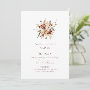 Invitation Mariage d'automne floral aquarelle rouille terraco