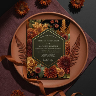 Invitation Mariage d'automne floral bordeaux profond