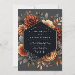 Invitation Mariage d'automne floral orange profond