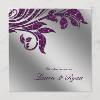 Invitation Mariage d'automne Inviter Sparkle Leaf Purple Silv