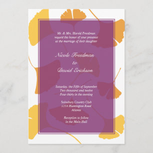 Invitation mariage d'automne mauve d'feuille du ginkgo