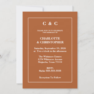 Invitation Mariage d'automne moderne en terre cuite brûlée or