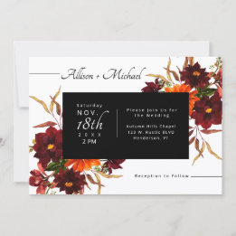 Invitation Mariage d'automne moderne rustique burgundy orange