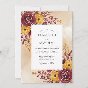 Invitation Mariage d'automne rustique burgundy jaune