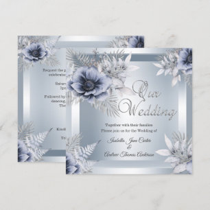 Invitation Mariage d'automne Silver Blue Floral Bouquet