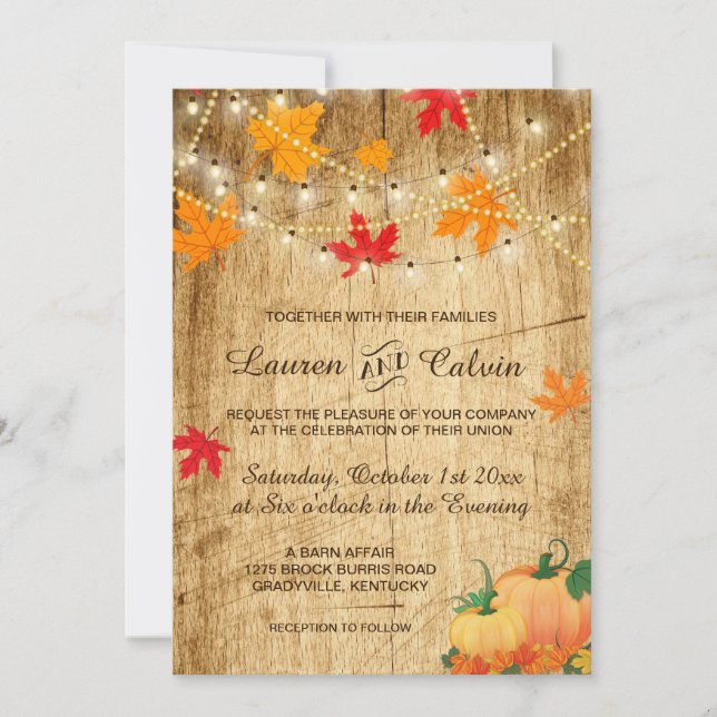 Invitation mariage de automne avec feuilles et cit (Devant)