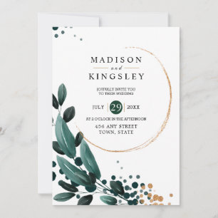 Invitation Mariage de automne 🍂 Bleu Profond Floral Élégant