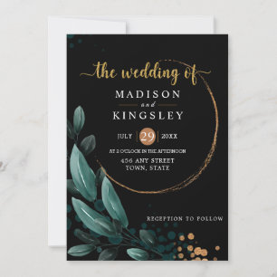 Invitation Mariage de automne 🍂 Bleu Profond Floral Élégant