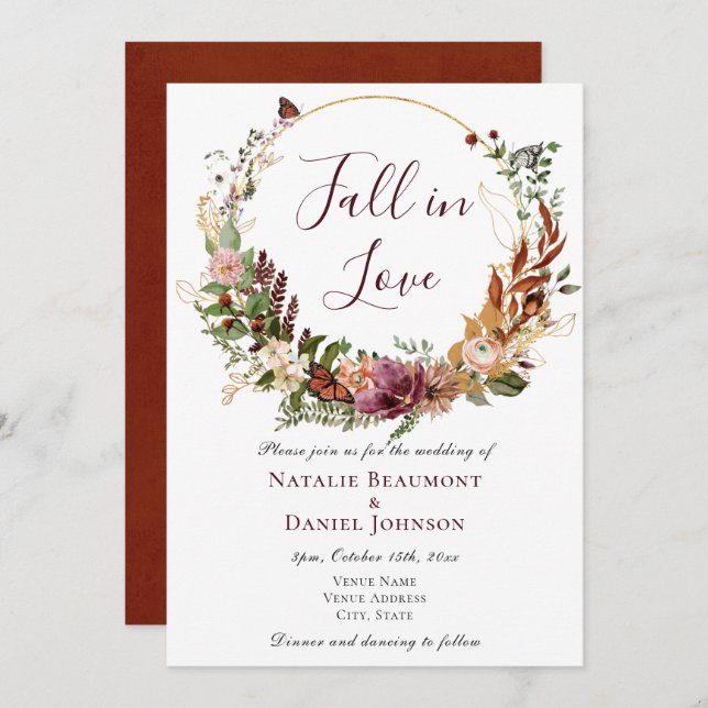 Invitation Mariage de automne Boho (Devant / Derrière)