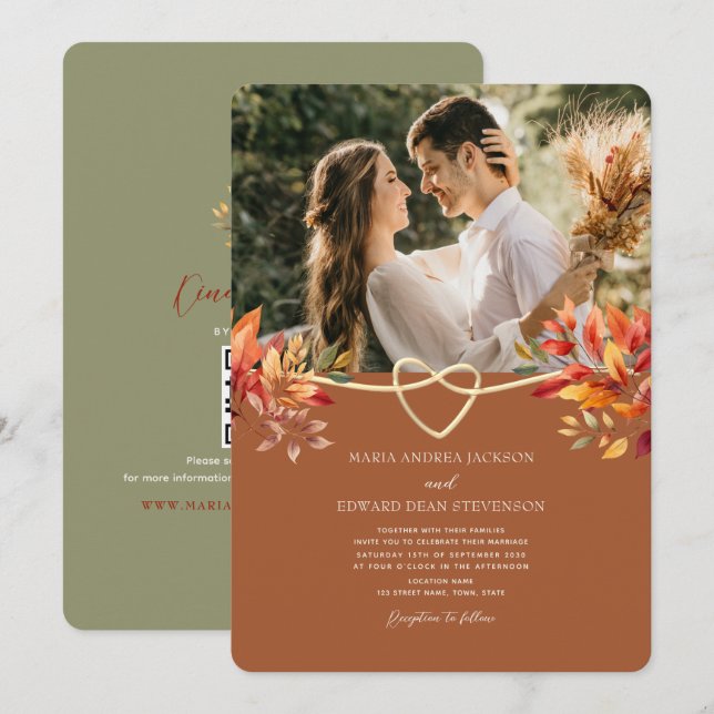 Invitation Mariage de automne Boho Rustique Terracotta (Devant / Derrière)