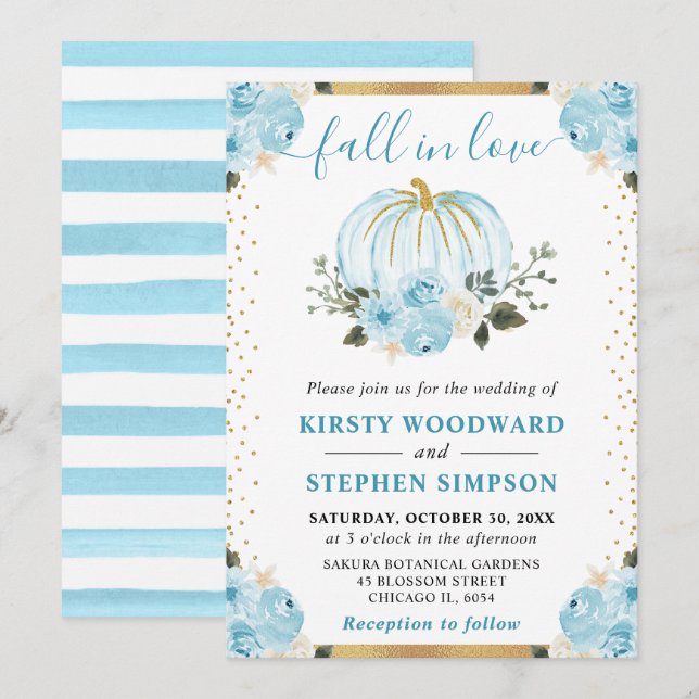 Invitation Mariage de automne Citrouille Pastel Blue & White  (Devant / Derrière)