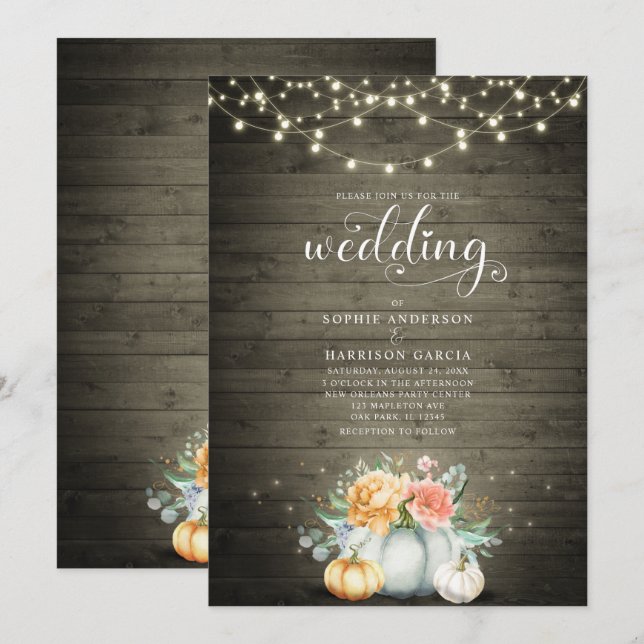 Invitation Mariage de automne Citrouille Rustique de chaîne d (Devant / Derrière)