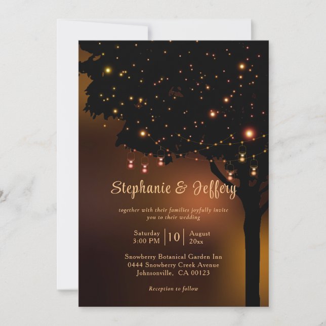 Invitation Mariage de automne d'arbre lumineux de chaîne d'au (Devant)