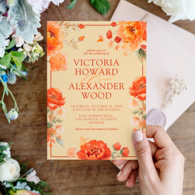 Invitation Mariage de automne de fleurs orange brûlées (Créateur téléchargé)