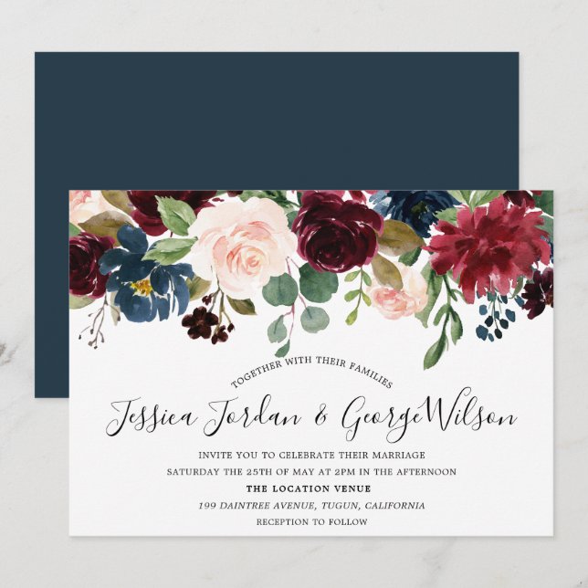 Invitation Mariage de automne de jardin de Bourgogne moderne  (Devant / Derrière)