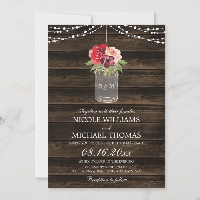 Invitation Mariage de automne de Mason Jar aux fleurs de Bour (Devant)