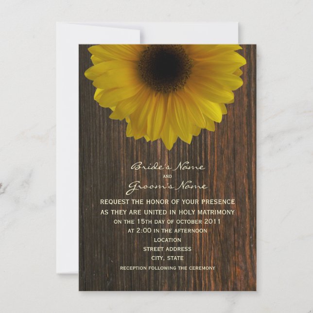 Invitation Mariage de automne de tournesol et de bois jaune (Devant)