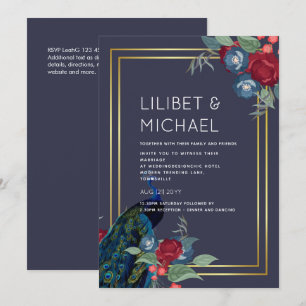 Invitation Mariage de automne d'hiver Peacock Blue Burgundy