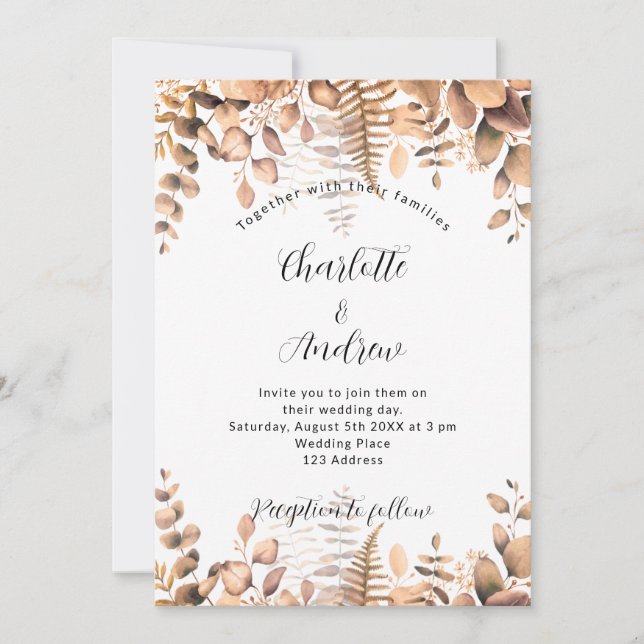 Invitation Mariage de automne d'or des forêts d'Eucalyptus (Devant)