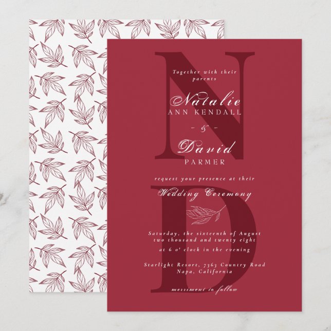 Invitation Mariage de automne élégant en couleur vive Lettré  (Devant / Derrière)