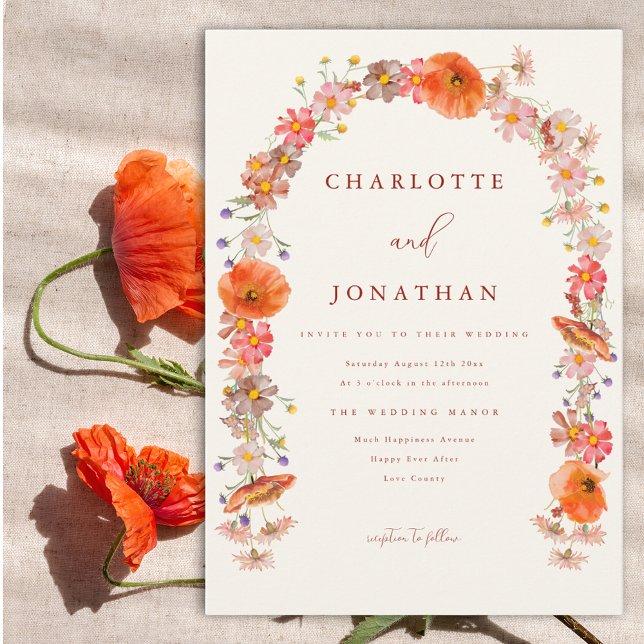Invitation Mariage de automne Fleur sauvage coloré (Boho Wildflower arch wedding invitation )