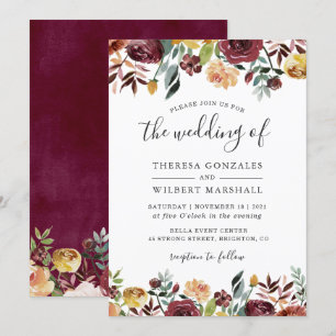 Invitation Mariage de automne floral botanique rouge orangé d
