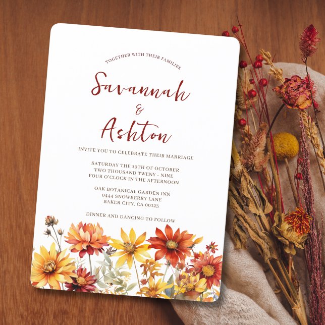 Invitation Mariage de automne Floral de rouille orange brûlée (Créateur téléchargé)