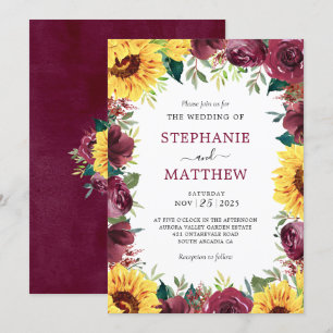Invitation Mariage de automne frontalier Rose Sunflower Bourg