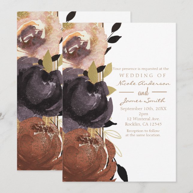 Invitation Mariage de automne Gras Fleurs de Glam Moderne Flo (Devant / Derrière)